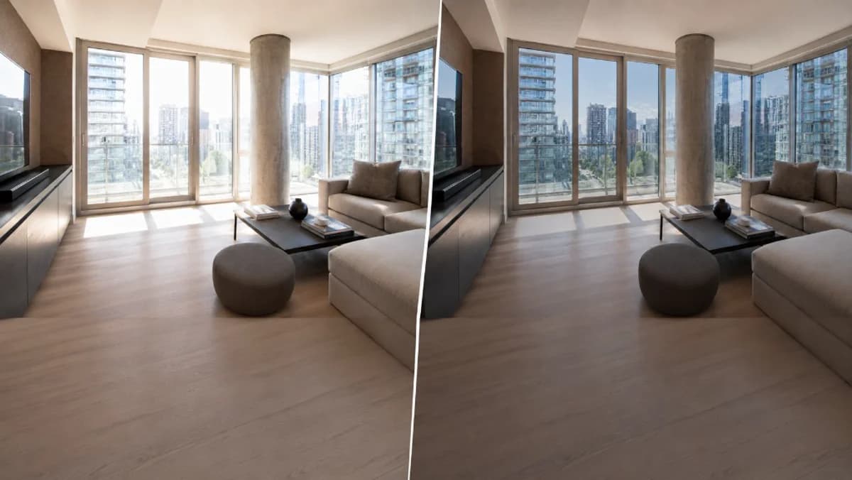 Solar control film on floor-to-ceiling condo windows